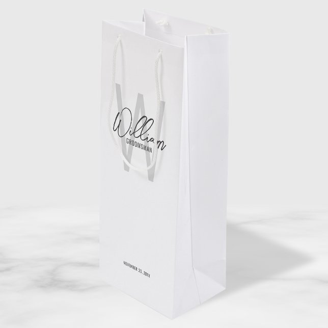 Modern Script Personalised Groomsman's Name Wine Gift Bag (Creator Uploaded)