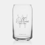 Modern Script Personalised Groomsmen Can Glass<br><div class="desc">Modern Minimalist Personalised Monogram and Name Gifts This design features personalised name in grey modern handwriting script font style and monogram in light grey modern sans serif font style as background, with wedding details in grey modern sans serif font style. Also perfect for best man, maid of honour, bridesmaids and...</div>