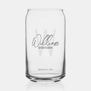 Modern Script Personalised Groomsmen Can Glass