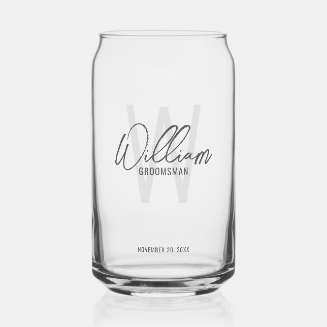 Modern Script Personalised Groomsmen Can Glass (Front)