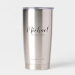 Modern Script Personalised Groomsmen Insulated Tumbler<br><div class="desc">Modern Script Personalised Groomsmen Tumbler
featuring personalised groomsman's name in black modern script font style with title and wedding date in modern sans serif font style.

Also perfect for Maid of Honour,  Flower Girl,  Mother of the Bride,  Best man and more.</div>