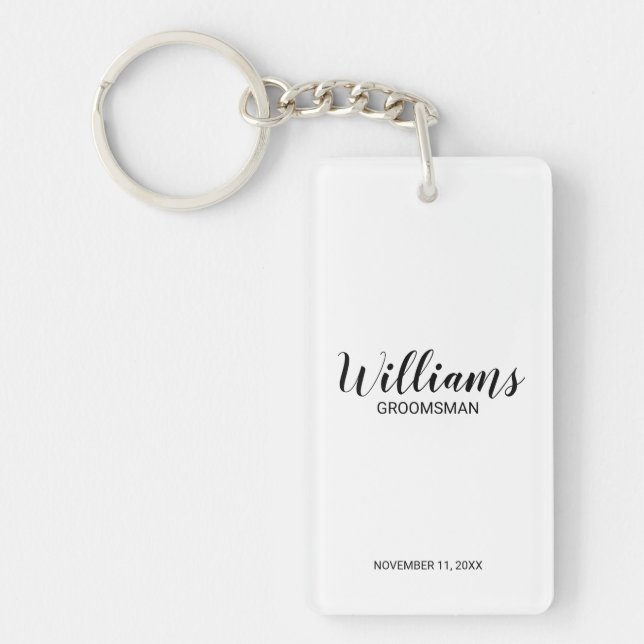 Modern Script Personalised Groomsmen Key Ring (Front)