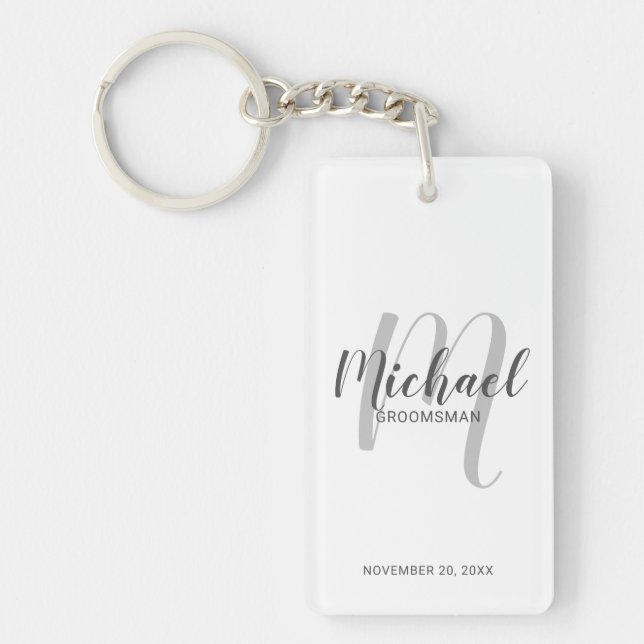 Modern Script Personalised Groomsmen Key Ring (Front)