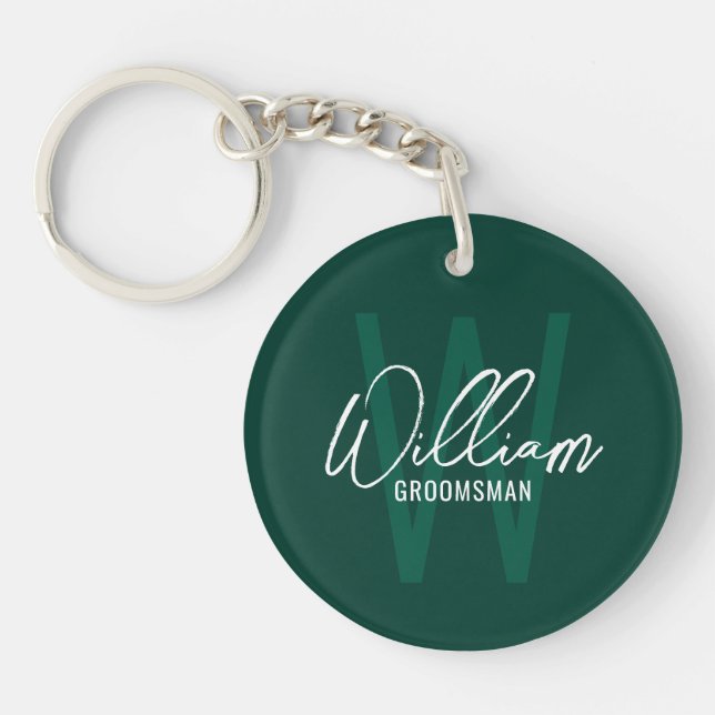 Modern Script Personalised Groomsmen Key Ring (Front)