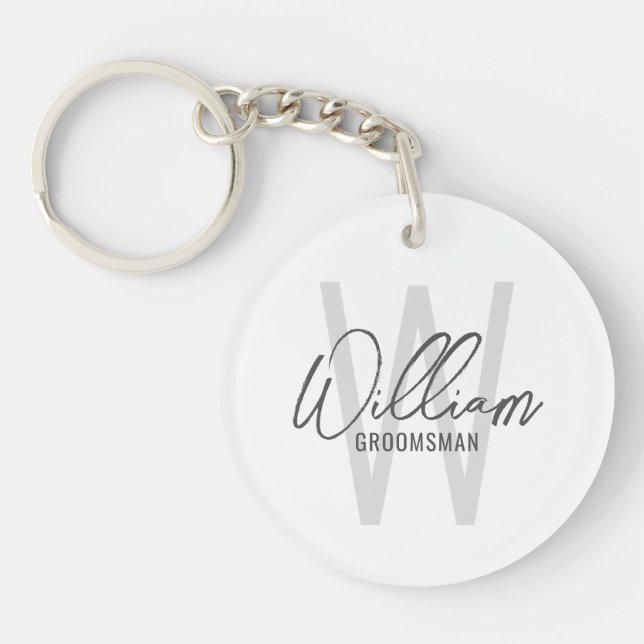 Modern Script Personalised Groomsmen Key Ring (Front)