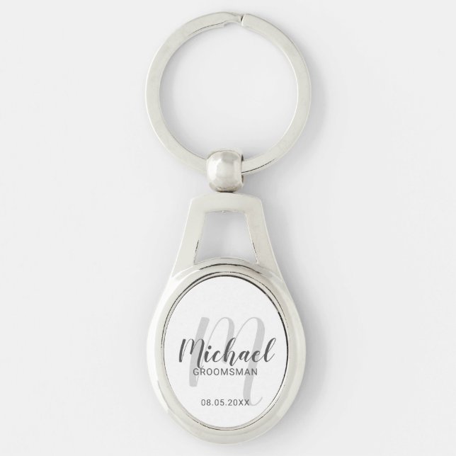Modern Script Personalised Groomsmen Key Ring (Front)