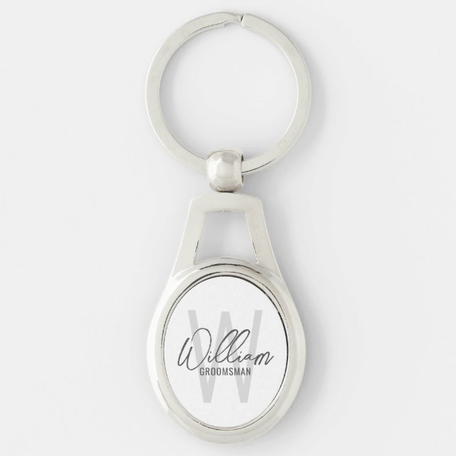 Modern Script Personalised Groomsmen Key Ring (Front)