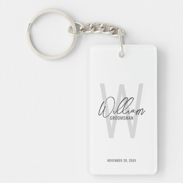 Modern Script Personalised Groomsmen Key Ring (Front)
