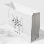 Modern Script Personalised Groomsmen Large Gift Bag<br><div class="desc">Modern Minimalist Personalised Monogram and Name Gifts This design features personalised name in grey modern handwriting script font style and monogram in light grey modern sans serif font style as background, with wedding details in grey modern sans serif font style, on white background. Also perfect for best man, maid of...</div>