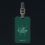 Modern Script Personalised Groomsmen Luggage Tag<br><div class="desc">Modern Minimalist Personalised Monogram and Name Gifts This design features personalised name in white modern handwriting script font style and monogram in light emerald green modern sans serif font style as background, with wedding details in white modern sans serif font style, on emerald green background. Also perfect for best man,...</div>