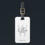 Modern Script Personalised Groomsmen Luggage Tag<br><div class="desc">Modern Minimalist Personalised Monogram and Name Gifts This design features personalised name in grey modern handwriting script font style and monogram in light grey modern sans serif font style as background, with wedding details in grey modern sans serif font style, on white background. Also perfect for best man, maid of...</div>