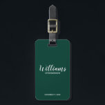 Modern Script Personalised Groomsmen Luggage Tag<br><div class="desc">Modern Script Personalised Groomsmen Luggage Tag
featuring personalised groomsman's name in white modern script font style with title and wedding date in modern sans serif font style on emerald green background.

Also perfect for Maid of Honour,  Flower Girl,  Mother of the Bride,  Groomsmen,  Best man and more.</div>