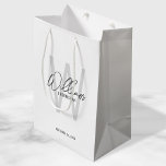 Modern Script Personalised Groomsmen Medium Gift Bag<br><div class="desc">Modern Minimalist Personalised Monogram and Name Gifts This design features personalised name in grey modern handwriting script font style and monogram in light grey modern sans serif font style as background, with wedding details in grey modern sans serif font style, on white background. Also perfect for best man, maid of...</div>