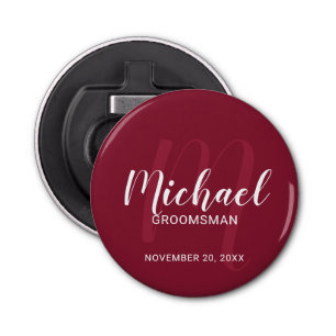 Modern Script Personalised Groomsmen Monogram&Name Bottle Opener