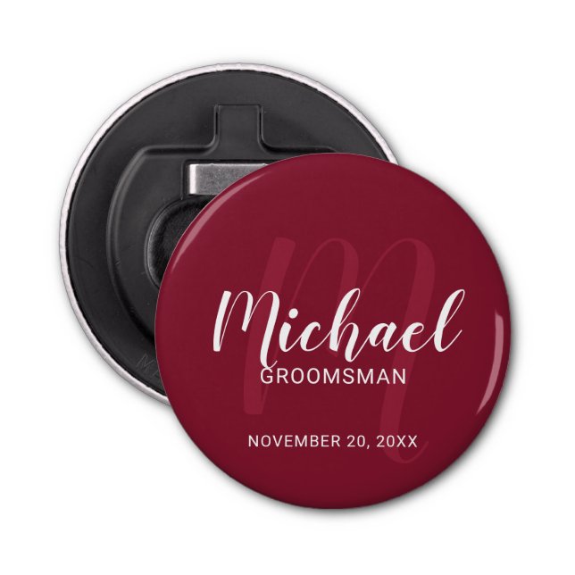 Modern Script Personalised Groomsmen Monogram&Name Bottle Opener (Front)