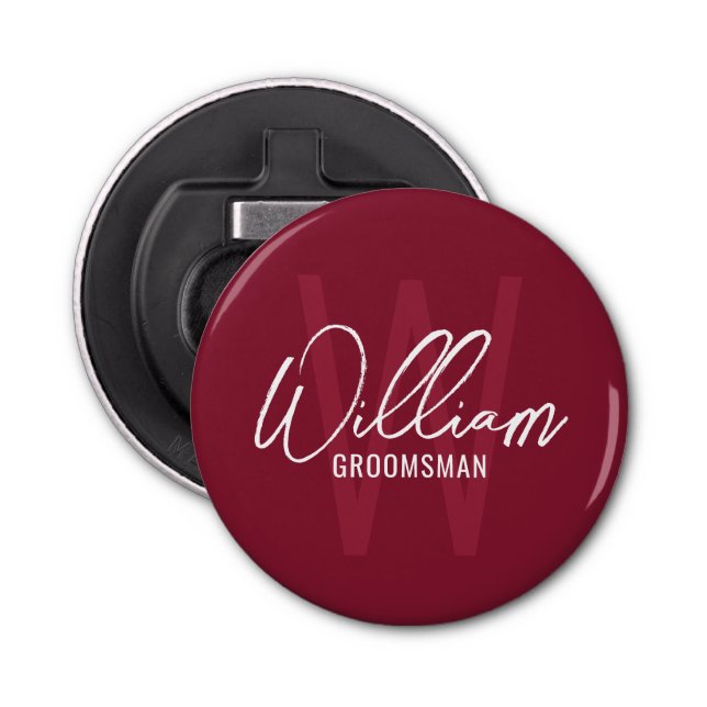Modern Script Personalised Groomsmen Monogram&Name Bottle Opener (Front)