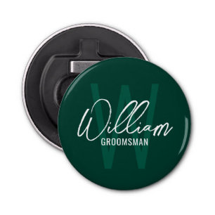 Modern Script Personalised Groomsmen Monogram&Name Bottle Opener