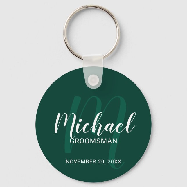 Modern Script Personalised Groomsmen Monogram&Name Key Ring (Front)
