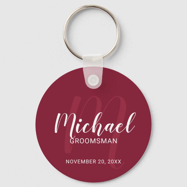 Modern Script Personalised Groomsmen Monogram&Name Key Ring (Front)