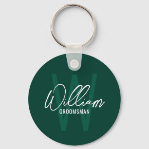 Modern Script Personalised Groomsmen Monogram&Name Key Ring