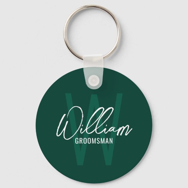 Modern Script Personalised Groomsmen Monogram&Name Key Ring (Front)