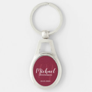 Modern Script Personalised Groomsmen Monogram&Name Key Ring