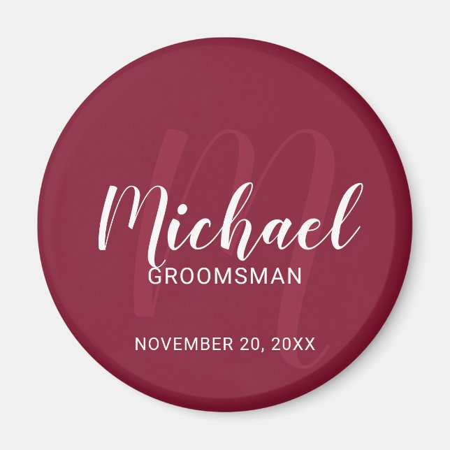 Modern Script Personalised Groomsmen Monogram&Name Magnet (Front)