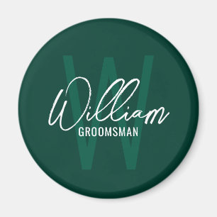 Modern Script Personalised Groomsmen Monogram&Name Magnet