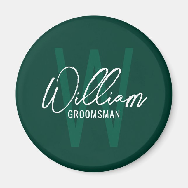 Modern Script Personalised Groomsmen Monogram&Name Magnet (Front)