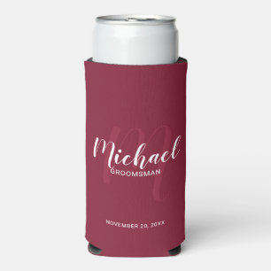 Modern Script Personalised Groomsmen Seltzer Can C Cooler