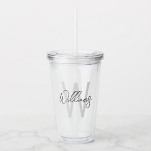 Modern Script Personalised Monogram and Name Acrylic Tumbler