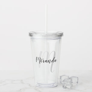 Modern Script Personalised Monogram and Name Acrylic Tumbler