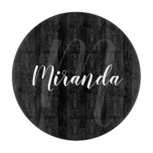 Modern Script Personalised Monogram and Name Black Cutting Board