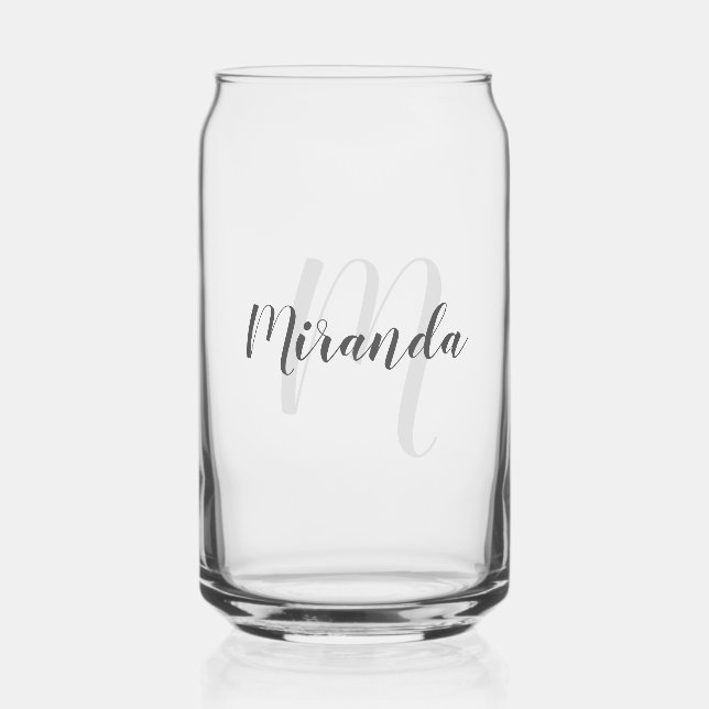 Modern Script Personalised Monogram and Name Can Glass (Front)