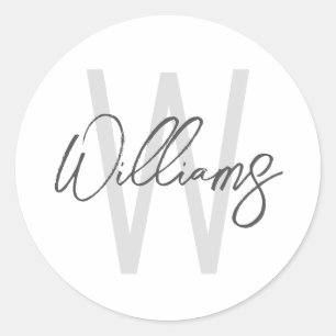 Modern Script Personalised Monogram and Name Classic Round Sticker