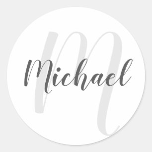 Modern Script Personalised Monogram and Name Classic Round Sticker