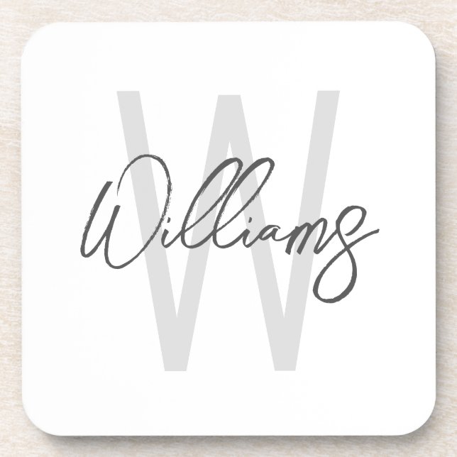 Modern Script Personalised Monogram and Name Coaster (Front)