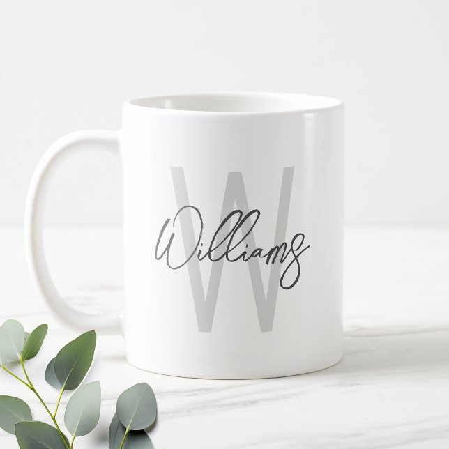 Modern Script Personalised Monogram and Name Coffee Mug (Creator Uploaded)