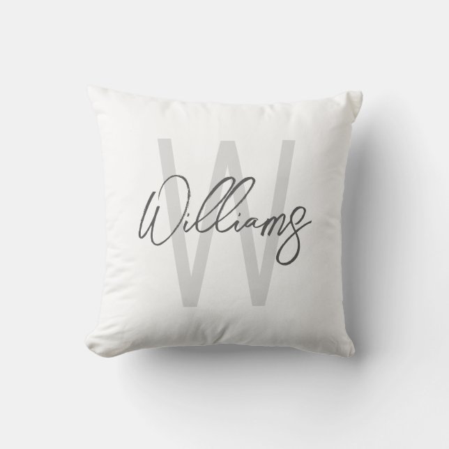 Modern Script Personalised Monogram and Name Cushion (Front)