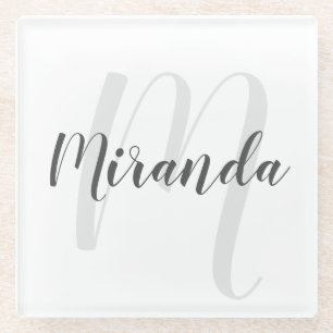 Modern Script Personalised Monogram and Name Glass Coaster