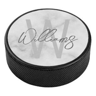 Modern Script Personalised Monogram and Name Hockey Puck