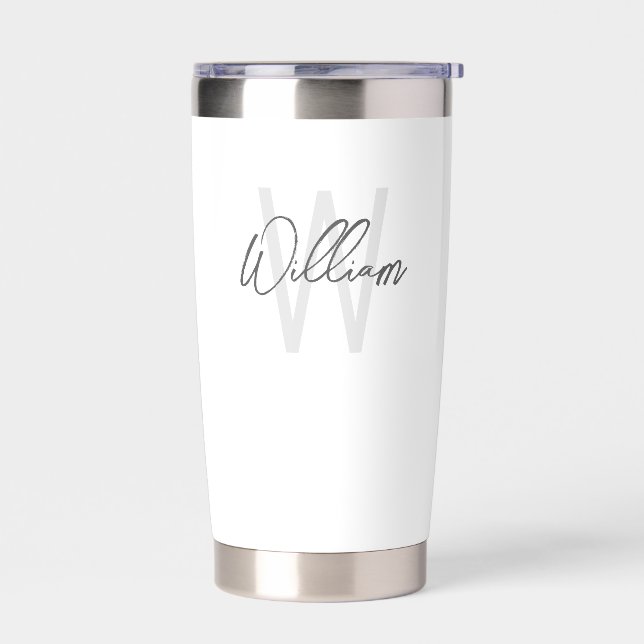 Modern Script Personalised Monogram and Name Insulated Tumbler (Left)