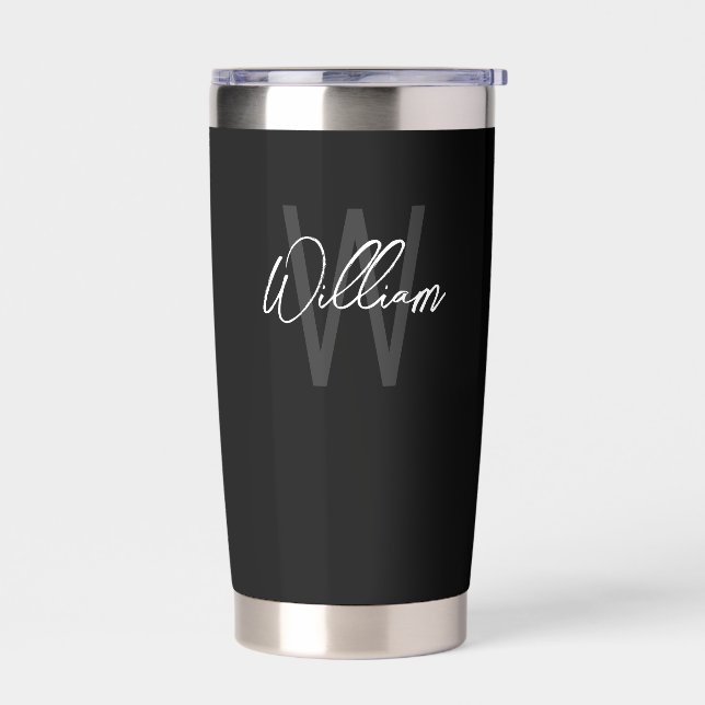 Modern Script Personalised Monogram and Name Insulated Tumbler (Left)