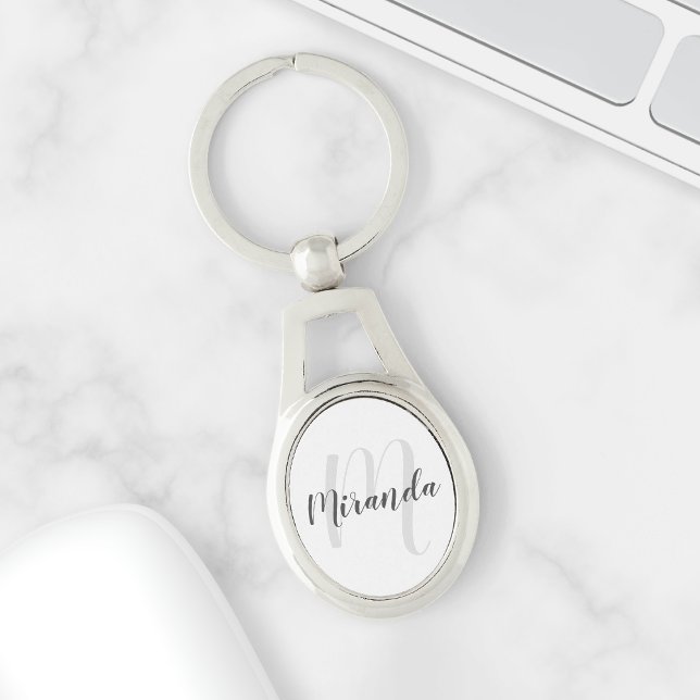 Modern Script Personalised Monogram and Name Key Ring (Creator Uploaded)