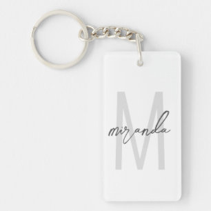 Modern Script Personalised Monogram and Name Key Ring