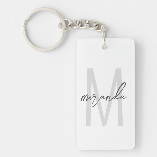 Modern Script Personalised Monogram and Name Key Ring (Front)