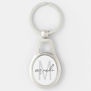 Modern Script Personalised Monogram and Name Key Ring