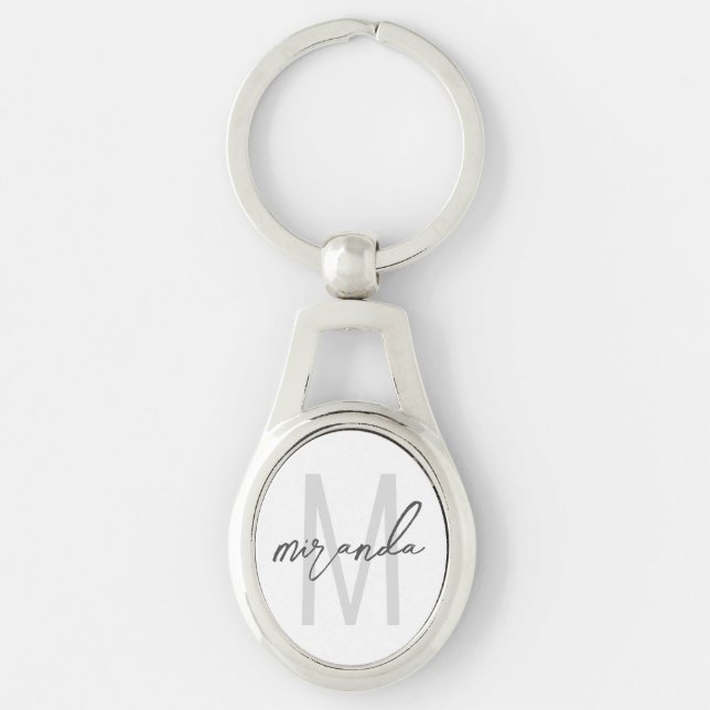Modern Script Personalised Monogram and Name Key Ring (Front)
