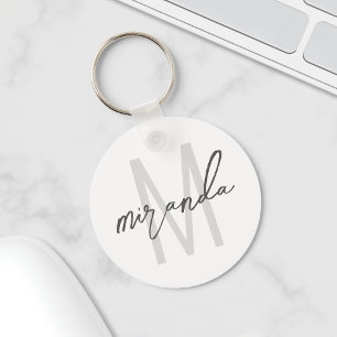 Modern Script Personalised Monogram and Name Keych Key Ring