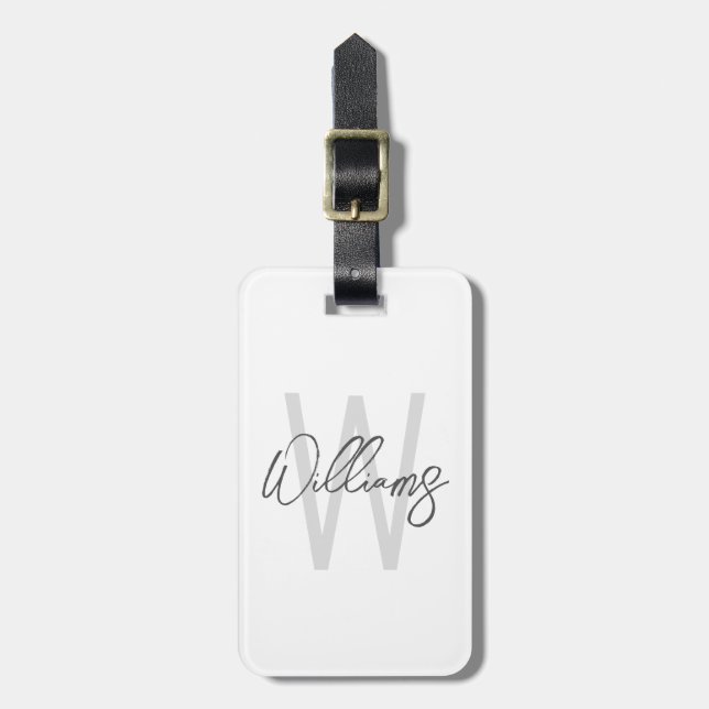 Modern Script Personalised Monogram and Name Luggage Tag (Front Vertical)
